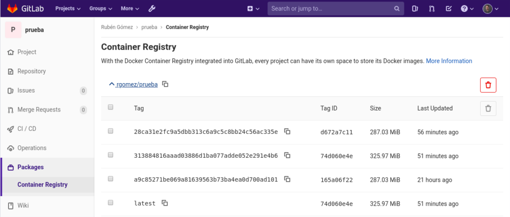 Gitlab image registry